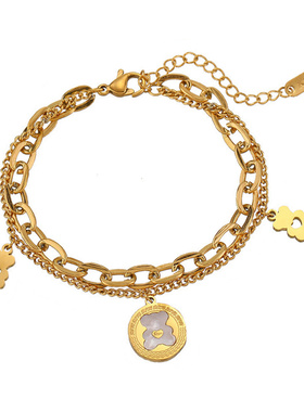 新款网红ins个性四叶草小熊手链女小众设计轻奢链条手链高级感