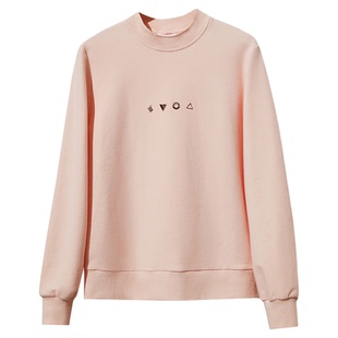 Amii2025秋新款几何金属片装饰棉弹力卫衣女半高领宽松休闲上衣