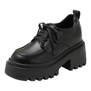 真皮内增高12cm乐福鞋女2025新款秋冬小个子厚底单鞋英伦风小皮鞋