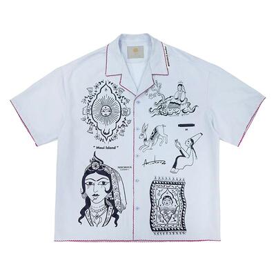 MIICHOUS短袖衬衫古典刺绣花瓣边