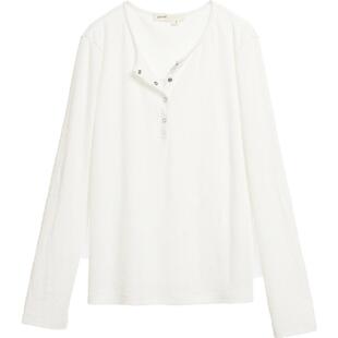 【新品】素然 WHM 26春女士简约垂坠亚麻棉罗纹亨利领长袖上衣T恤