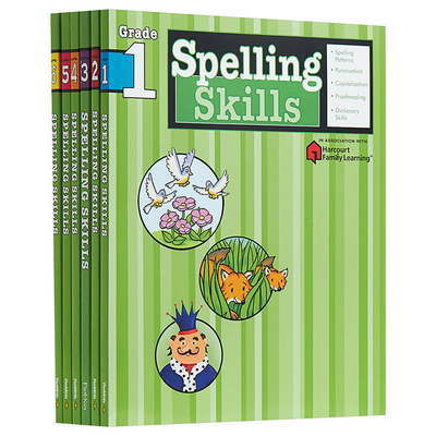 Harcourt Family Learning Flash Kids Spelling Skills Grade 1-6 拼写技能提高练习册 英文原版 哈考特英语学习辅助教材书籍