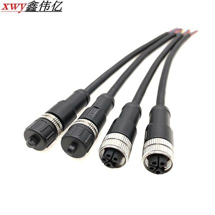 直插M12工业连接器5pin L-Code防水公母接头机器人拖链线公母插头