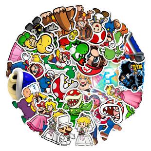 50张卡通马里奥装饰贴画手机水杯电脑手账滑板车吉他文具平板耳机头盔摩托车笔记本行李箱充电宝防水个性贴纸