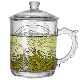 加厚耐高温泡茶杯带盖大容量玻璃把杯待客家用男士办公室喝茶水杯