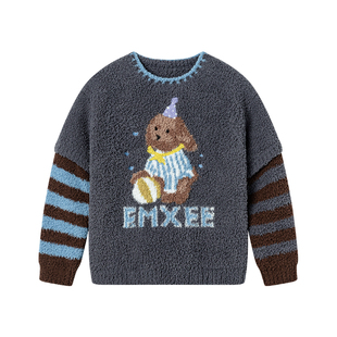 嫚熙童装儿童半边绒毛衣冬季保暖2026新款男女童加绒加厚针织衫潮