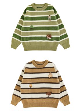 幼悠男童2025冬季新款羊毛混纺卡通玩偶毛衣时尚条纹保暖针织衫潮