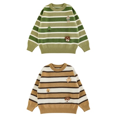 幼悠男童2025冬季新款羊毛混纺卡通玩偶毛衣时尚条纹保暖针织衫潮