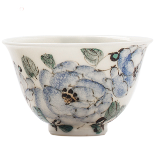 爱曼器刘平作品瓷泥宝石釉中彩花卉主人杯手绘中式主人杯景德镇