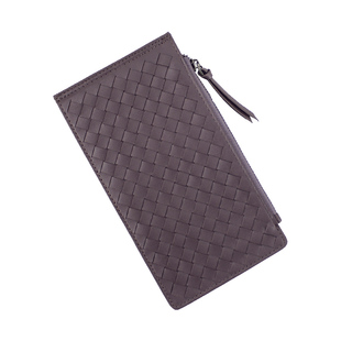 简约时尚女长款软羊皮真皮编织钱包大容量多卡位卡包男女同款钱夹
