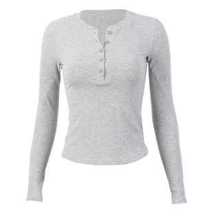 movingtime瑜伽服女亨利衫长袖运动上衣健身服普拉提训练打底春季