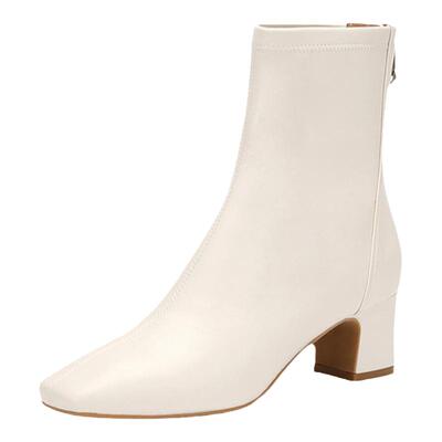 方头粗跟瘦瘦靴法式弹力短靴女靴