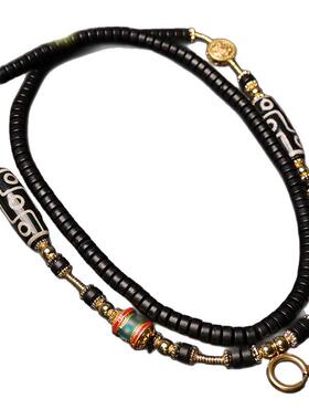 泰伽藏式椰壳玛瑙九眼天珠原创佛牌链古法沙金转筒唐卡吊坠挂绳