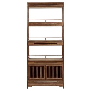 新中式多宝阁置物架老榆木 博古架实木博物架茶室 落地摆件架子