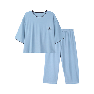 男童新款纯棉七分袖睡衣春夏儿童韩版宽松中大童可外穿家居服套装