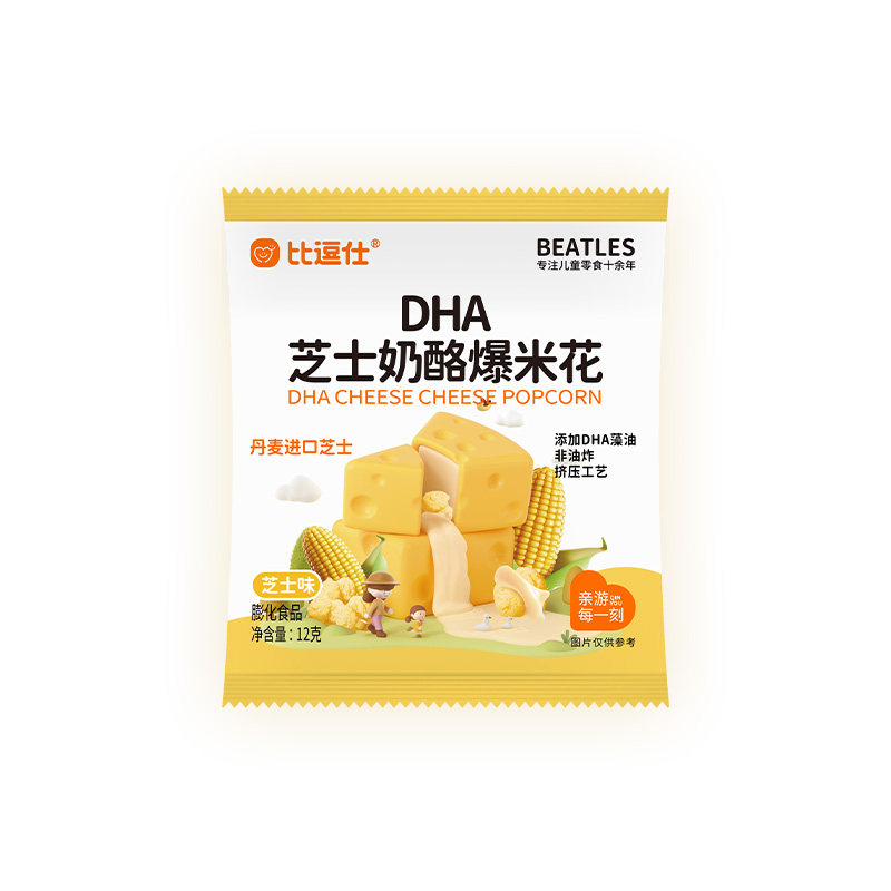 比逗仕DHA芝士奶酪爆米花非油炸丹麦进口芝士草莓泡芙儿童小零食
