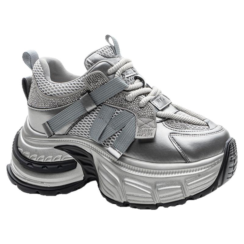 网面透气老爹鞋女内增高2025年新款时尚百搭厚底松糕运动休闲鞋子