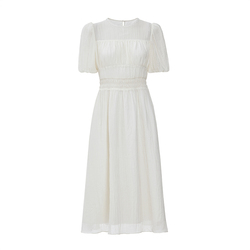 ochirly欧时力薄纱绉短袖连衣裙