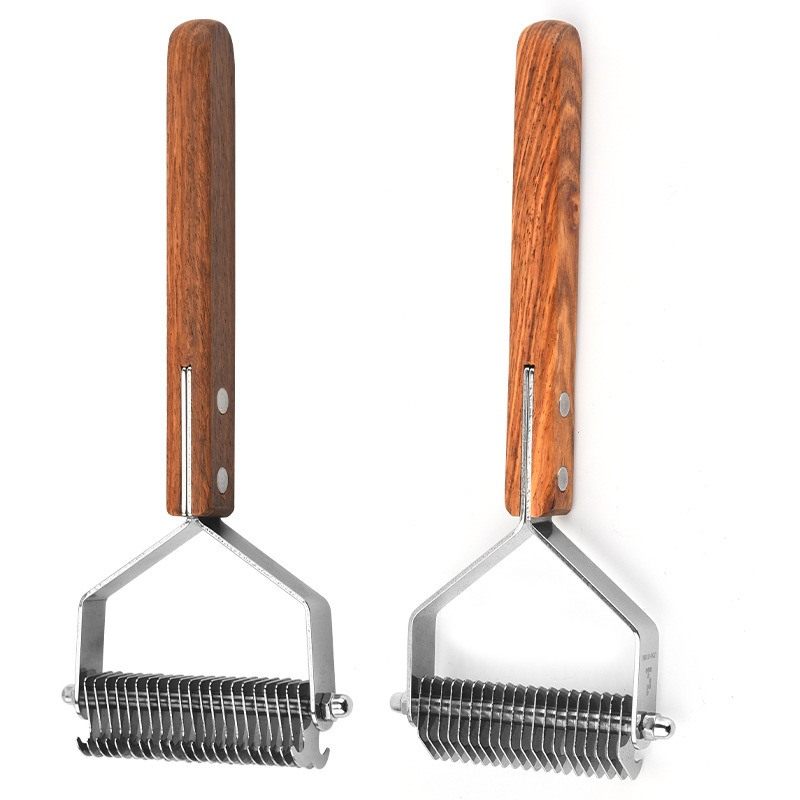 批发猫咪宠物专用毛发开结去浮梳子神器专用双排毛清洁猫梳狗木柄