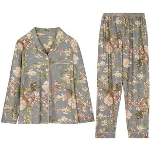 睡衣女春秋纯棉长袖秋季全棉大码中年妈妈宽松春夏薄款家居服套装