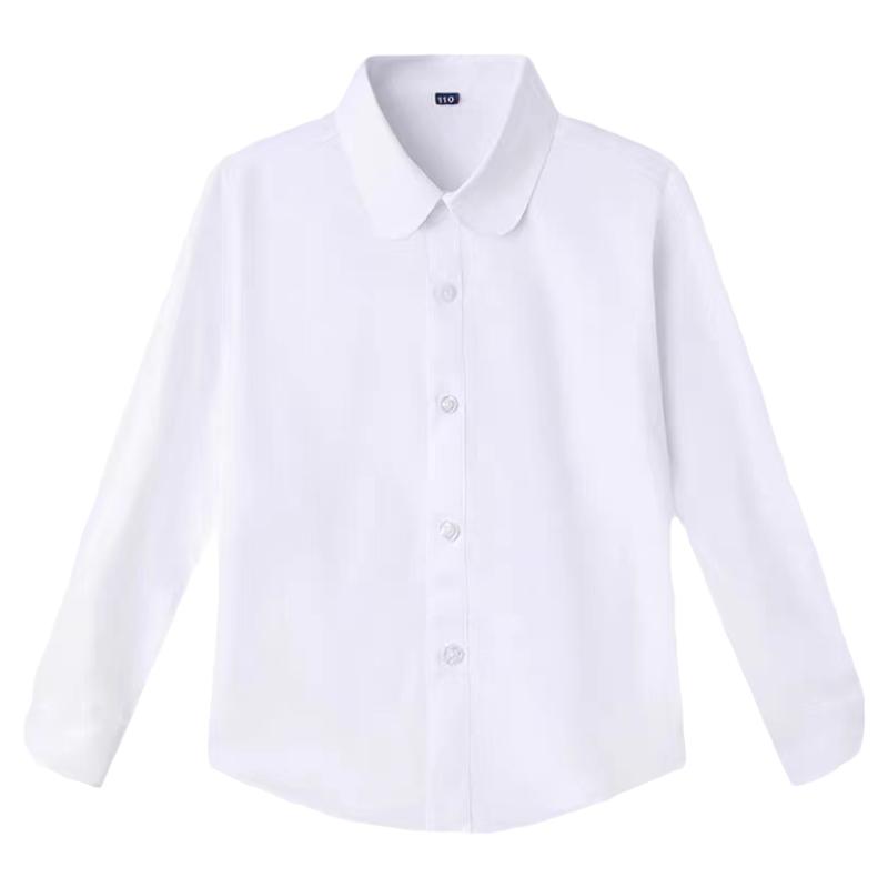 女童圆领白衬衫长袖春秋中大童小学生校服白色衬衣儿童衬衫演出服