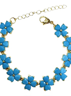 蓝色花朵金属链条手链女款百搭