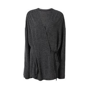 Mogas慵懒纸片人套装 定染格雷灰色混花纱老钱风系带针织开衫女春