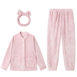 SCHIESSER舒雅女士法兰绒亲肤压花加厚冬季睡衣家居服套装