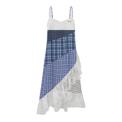 UNIFREE吊带拼接不规则连衣裙