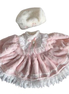 50-55cm重生娃娃衣服毛毛裙子冬季加厚套装 女孩毛绒绒皮草连衣裙