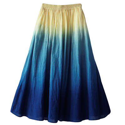 渐变色苎麻半身裙女夏植物染上衣