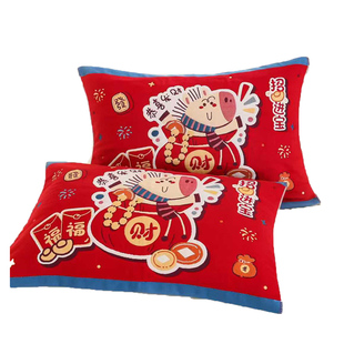 八层新年马年纱布枕巾一对装喜庆枕头巾加大加厚全棉家用单人盖巾