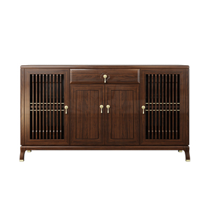 新中式餐边柜乌金木实木鞋柜客厅餐厅茶水柜靠墙一体储物柜玄关柜