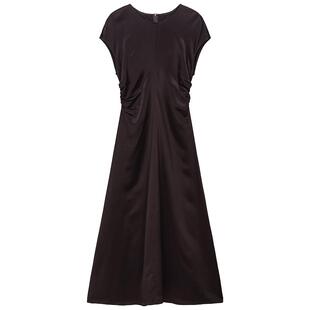 【新品】OCHIRLY欧时力 醋酸缎A字连衣裙长裙收腰缩褶复古2025秋