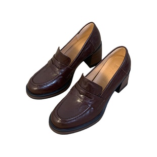 真皮版~加绒高跟乐福鞋女2025秋冬新款粗跟单鞋增高英伦风小皮鞋