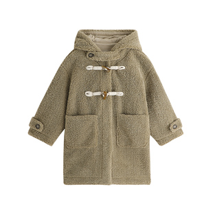 沫沫童装冬装女童羊羔毛外套2025秋冬季新款洋气儿童中长款连帽冬