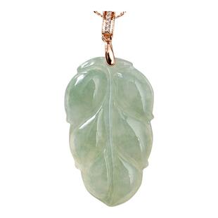 天然冰糯种翡翠树叶吊坠玉石叶子玉坠A货女款金枝玉叶S925银项链