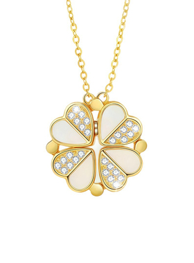 纯银幸运四叶草项链18K金女款吊坠心形爱心白色贝母玫瑰金锁骨链