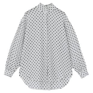 复述蓬松 空气感 泡泡棉 白底黑点 贝壳扣 高领 衬衫