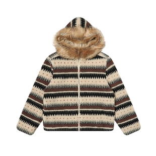 TGNS毛领连帽仿羊羔毛外套女秋冬毛绒设计感宽松复古费尔岛毛衣男