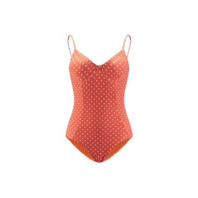 BreakerBliss 橘粉色波点吊带连体泳衣【断码5折清仓不退换】