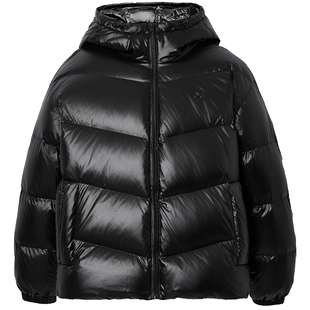 【机能冰壳】杰克琼斯男装冬纯黑色高蓬松亮光短款连帽羽绒服外套
