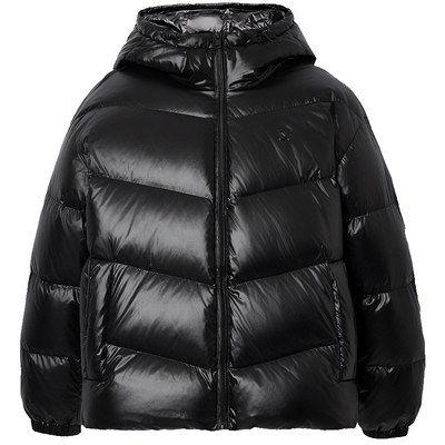【机能冰壳】杰克琼斯男装冬纯黑色高蓬松亮光短款连帽羽绒服外套
