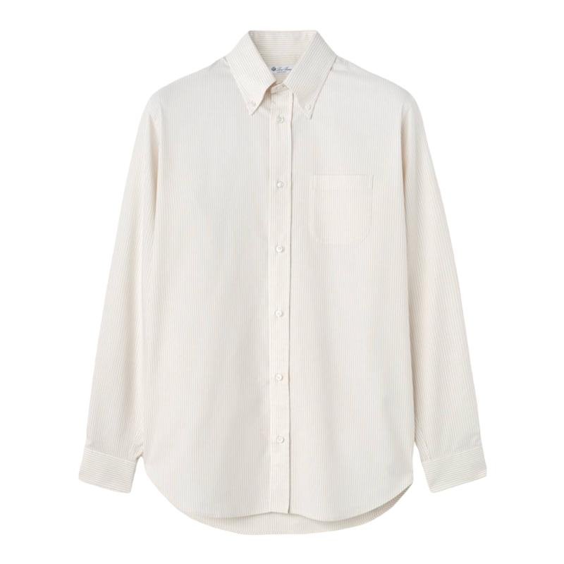 Loro Piana/诺悠翩雅男装白色条纹棉质纽扣商务休闲衬衫