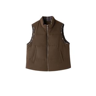 时然大码微胖MM2025冬季新款立领H版型百搭保暖拼接格纹棉服马甲