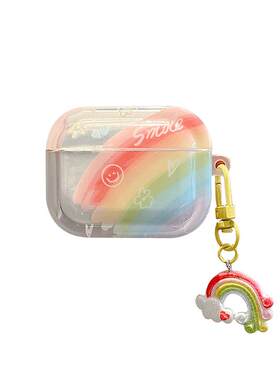 卡巴顿 ins风透明彩虹适用苹果AirPods Pro第二代无线蓝牙耳机保护套AirPods3/2/1男女防丢带挂钩手链AirPod4