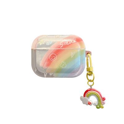 卡巴顿 ins风透明彩虹适用苹果AirPods Pro第二代无线蓝牙耳机保护套AirPods3/2/1男女防丢带挂钩手链AirPod4