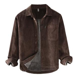 日系潮牌灯芯绒加绒衬衫男长袖冬季加厚保暖条绒寸衫休闲衬衣外套