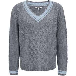 ONLY2025冬季新款含羊毛复古绞花编织柔软宽松V领毛衣针织衫女