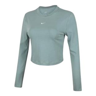 Nike耐克女子短款修身长袖上衣秋季新款刺绣针织打底衫HF5323-018